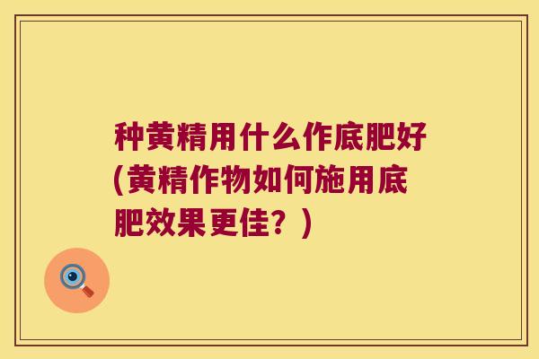 种黄精用什么作底肥好(黄精作物如何施用底肥效果更佳？)