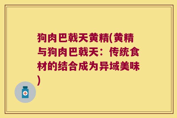 狗肉巴戟天黄精(黄精与狗肉巴戟天:传统食材的结合成为异域美味) 狗肉巴戟天黄精(黄精与狗肉巴戟天:传统食材的结合成为异域美味)
