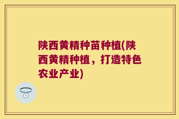 陕西黄精种苗种植(陕西黄精种植，打造特色农业产业)