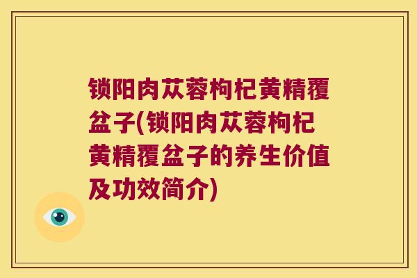 锁阳肉苁蓉枸杞黄精覆盆子(锁阳肉苁蓉枸杞黄精覆盆子的养生价值及功效简介)