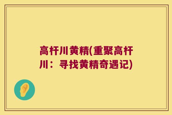 高杆川黄精(重聚高杆川:寻找黄精奇遇记) 高杆川黄精(重聚高杆川:寻找黄精奇遇记)