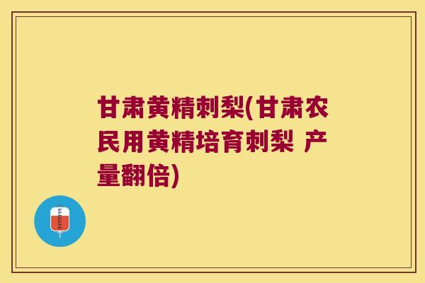 甘肃黄精刺梨(甘肃农民用黄精培育刺梨 产量翻倍)