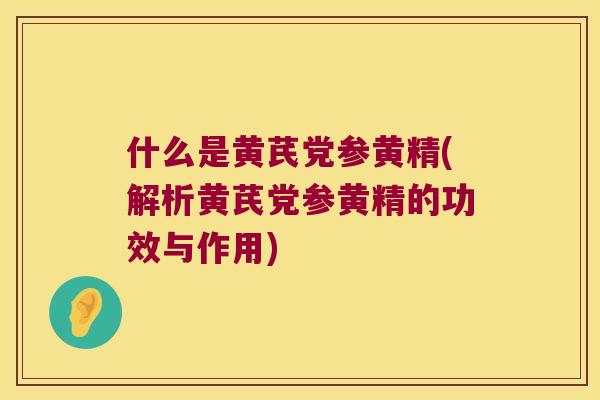 什么是黄芪党参黄精(解析黄芪党参黄精的功效与作用)