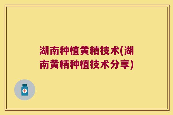 湖南种植黄精技术(湖南黄精种植技术分享)