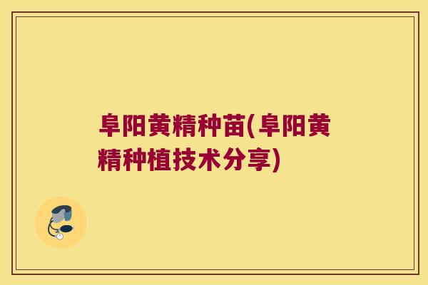 阜阳黄精种苗(阜阳黄精种植技术分享)
