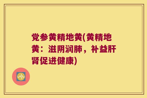党参黄精地黄(黄精地黄：滋阴润，补益促进健康)