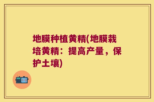 地膜种植黄精(地膜栽培黄精：提高产量，保护土壤)