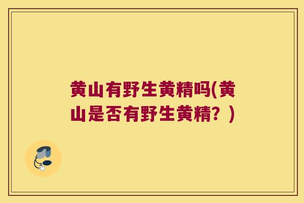 黄山有野生黄精吗(黄山是否有野生黄精？)