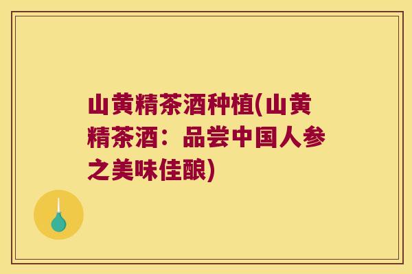 山黄精茶酒种植(山黄精茶酒：品尝中国人参之美味佳酿)