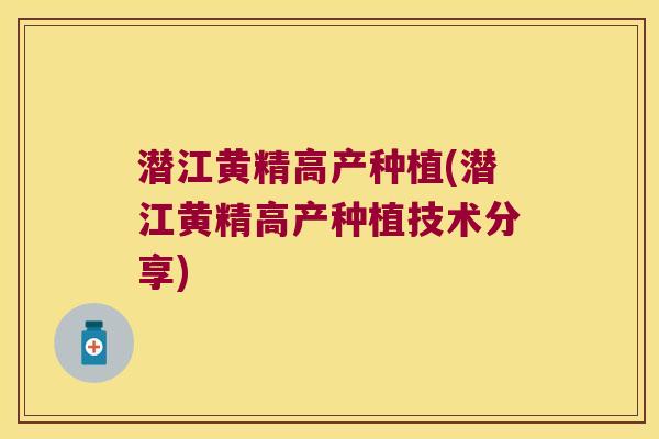 潜江黄精高产种植(潜江黄精高产种植技术分享)