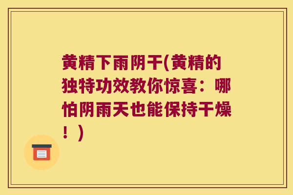 黄精下雨阴干(黄精的独特功效教你惊喜:哪怕阴雨天也能保持干燥!) 黄精下雨阴干(黄精的独特功效教你惊喜:哪怕阴雨天也能保持干燥!)