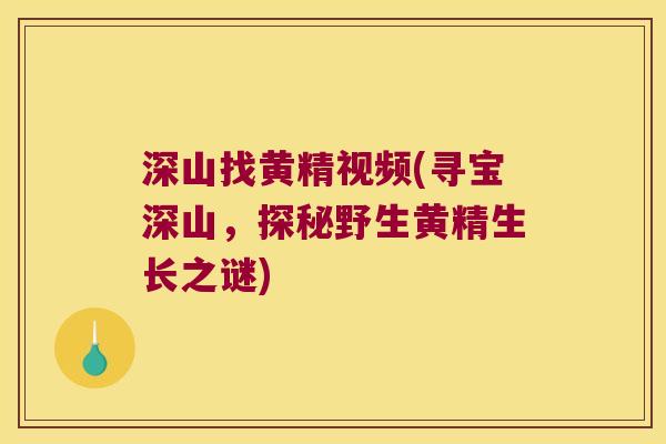 深山找黄精视频(寻宝深山，探秘野生黄精生长之谜)