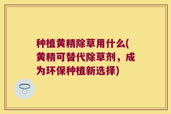 种植黄精除草用什么(黄精可替代除草剂，成为环保种植新选择)